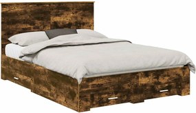 vidaXL Ágykeret fejtámlával fiókkal Füstölt tölgy 140 x 190 cm Faanyag
