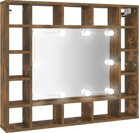 vidaXL füstös tölgy színű tükrös szekrény LED-ekkel 91 x 15 x 76,5 cm