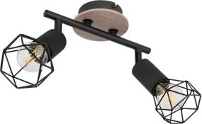 Globo 54802S-2H Spotlámpa fekete fém, barna fa betéttel. HxSZxM:220x100x180, fényforrás nélkül 2xE14 40W 230V