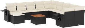 vidaXL 12 részes fekete polyrattan kerti ülőgarnitúra párnákkal