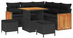 vidaXL Kerti Kanapé Szett 8 pcs Fekete Poli Rattan és Porfestett Acél