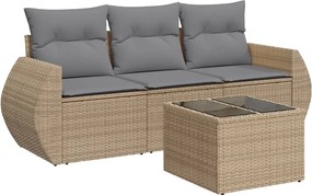 vidaXL 4 részes bézs polyrattan kerti ülőgarnitúra párnákkal