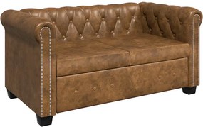 vidaXL 2 személyes barna műbőr Chesterfield kanapé