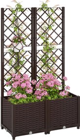 Outsunny PP Rácsos Virágtartó Nagy Kültéri Virágtartó Drénező Lyukakkal és Vízgyűjtővel mászó növények számára, Virágtartó Állvánnyal 80x40x135 cm Bar