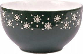 Karácsonyi porcelán salátástál 550 ml zöld hópelyhekkel Xmas