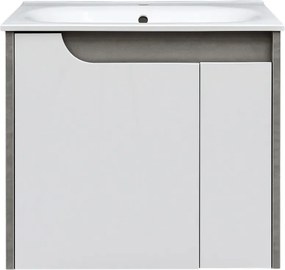 Piramida EURIDIKA fali fürdőszobabútor - műmárvány mosdóval -2 ajtós - FEHÉR-SZÜRKE - 65 x 48 x 62 cm