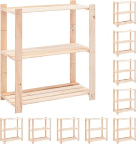 vidaXL 10 db 3-szintes tömör fenyőfa tárolópolc 150 kg 80 x 38 x 90 cm