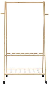 bambusz ruhaállvány polcokkal és kerekekkel 96x45,5x155,5 cm