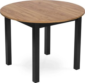 Étkezőgarnitúra: bővíthető asztal 102–142 cm Craft tölgy / fekete színkombinációban + 4 db mustársárga velúr szék – HARRY / LUCKY