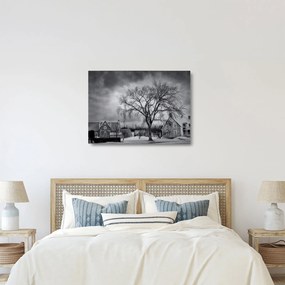 Fekete fehér falu képe (üvegen) (70x50 cm)