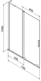 Mexen Velar L, 2 szárnyas eltolható kádparaván 75 x 150 cm, 8 mm mattüveg, króm, 896-075-003-31-01