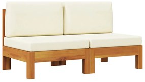vidaXL 2 db tömör akácfa középső kanapé krémfehér párnákkal