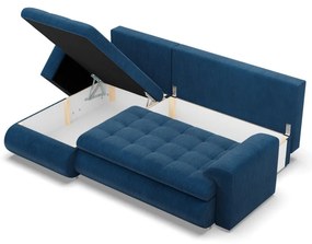 Tokio sarokkanapé, 2 ágyneműtartóval, kordbársony, baloldali, kék