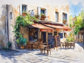 Vászonkép Canvas Kávézó Utca Franciaország Provence Akvarell 100x75
