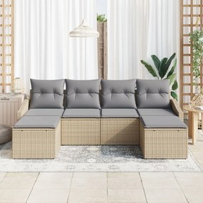 6 Darabos Kertétkező Szett Párnákkal Bézs Poli Rattan