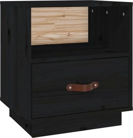 vidaXL fekete tömör fenyőfa éjjeliszekrény 40 x 34 x 45 cm