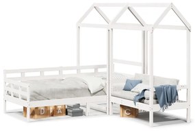 fehér tömör fenyőfa kanapéágy és pad tetővel 80 x 200 cm
