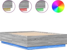 vidaXL szürke sonoma színű szerelt fa ágykeret LED-del 140x200 cm