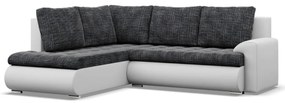 Tokio sarokkanapé, L alakú háttámlával, 2 ágyneműtartóval, fonott + műbőr, baloldali, sötétszürke - fehér