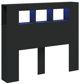 fekete szerelt fa LED-es fejtámla 120x18,5x103,5 cm