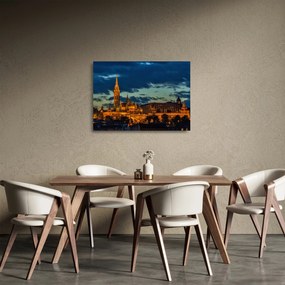 Kivilágított épületek képe (üvegen) (70x50 cm)