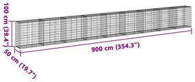 horganyzott vas gabion kosár fedéllel 900 x 50 x 100 cm