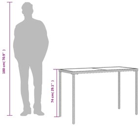 barna polyrattan üveglapos kerti asztal 115x54x74 cm