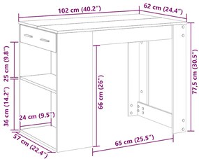 íróasztal fiókkal és polccal betonszürke 102x62x77,5 cm műfa