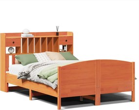 vidaXL barna tömör fenyőfa könyvespolcos ágy matrac nélkül 150 x 200cm