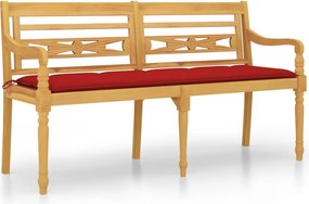 vidaXL tömör tíkfa Batavia pad piros párnával 150 cm