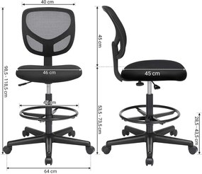Hálós Irodai szék, forgó szék ülésmagasság 55-75 cm, Fekete