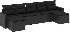 vidaXL 7 részes fekete polyrattan kerti ülőgarnitúra párnával