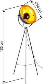 Globo 45150145 Állólámpa, fém fekete, fém arany színű matt, lábpedálos kapcsoló a kábelen, forgatható/dönthető, ø: 560mm, M: 1530mm, 1x E27 40W 230V izzó nélkül