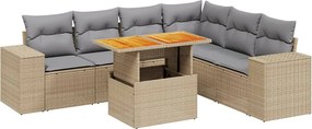 vidaXL 7 részes bézs polyrattan kerti ülőgarnitúra párnákkal