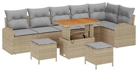 vidaXL Kerti Kanapé Szett párnával 9 pcs Bézs polirattan