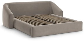 Világosbarna kárpitozott ágyneműtartós franciaágy ágyráccsal 140x200 cm Campi – Cosmopolitan Design