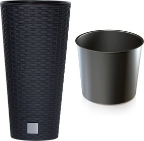 Kerek virágtartó betéttel 25x48cm Rattan virágtartó