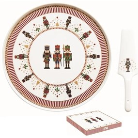Diótörő karácsonyi porcelán tortatál lapáttal díszdobozban, 32 cm - Nutcrackers