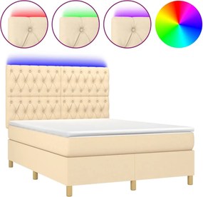 vidaXL krémszínű szövet rugós és LED-es ágy matraccal 140x200 cm