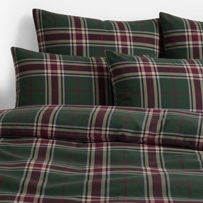 Goldea flanel ágyneműhuzat - sötétzöld skótkockás 240 x 220 és 2db 70 x 90 cm