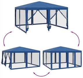 kék HDPE rendezvénysátor 8 hálós oldalfallal 4 x 4 m