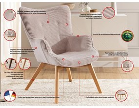 Világos rózsaszín kordbársony fotel lábtartóval Niko – Ropez