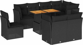 vidaXL 9 részes fekete polyrattan kerti ülőgarnitúra párnákkal