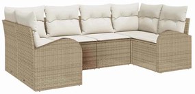 vidaXL Kerti Kanapé Szett párnával 6 pcs Beige és Fehér polirattan