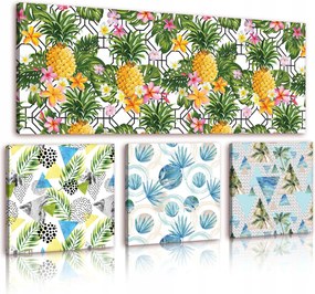 Vászonkép 80x55 moduláris poliptich trópusi minta ananász levelek absztrakt