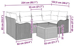 7 darabos kerti kanapé párnákkal fekete poli rattan akáciából, 2 személyes kerti kanapé párnákkal fekete poli rattanból