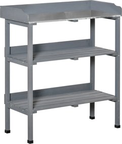 Outsunny Ültető Asztal Kertészeti Asztal Virág Asztal Fém Munka Felülettel Kert Fa Szürke 76 x 37 x 89 cm | Aosom