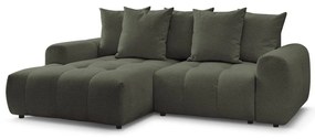 Khaki zsenília kinyitható-tárolóhelyes sarokkanapé (bal oldali-heverő résszel) Roxelane – Bobochic Paris