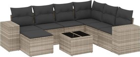 vidaXL 8 részes világosszürke polyrattan kerti ülőgarnitúra párnával