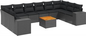 vidaXL 11 részes fekete polyrattan kerti ülőgarnitúra párnákkal